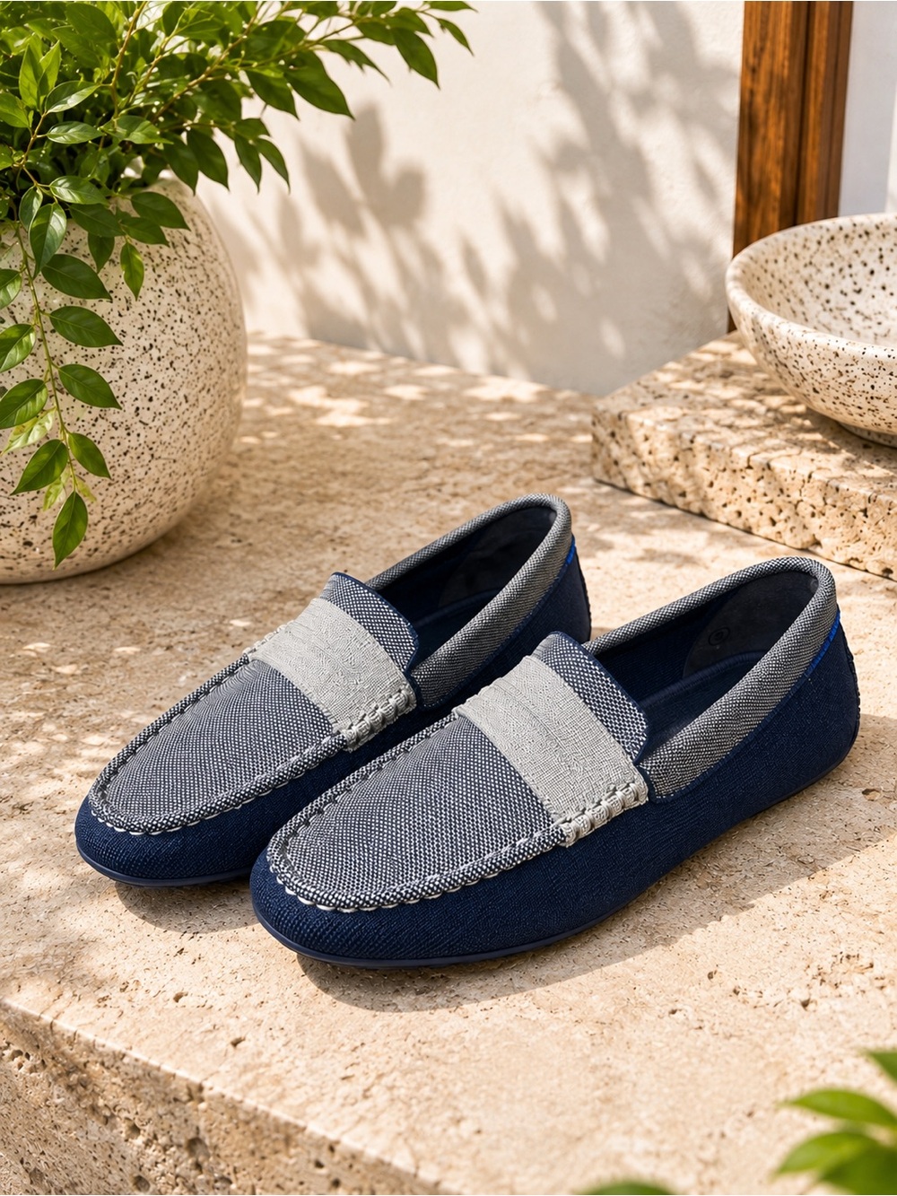 Rothy’s Men’s The Driving Loafer Navy Gray Knit Shoes Size 8 old money preppy